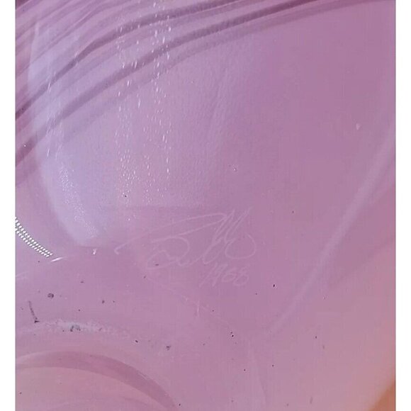 VCL Hand Blown Art Glass Pitcher Artist Signed Numbered 8006 Pink Swirl 12" 1968 - Picture 10 of 15